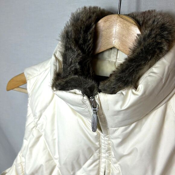 Eddie Bauer Ivory Faux Fur Collar Quilted Premium Goose Down Zip Up Vest Size S - Picture 4 of 15